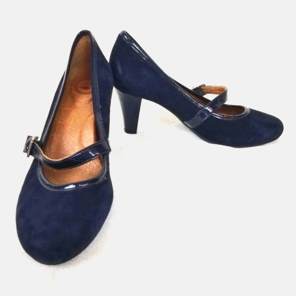 Nurture Olivvia navy mary jane suede pumps with patent leather heels straps 7.5